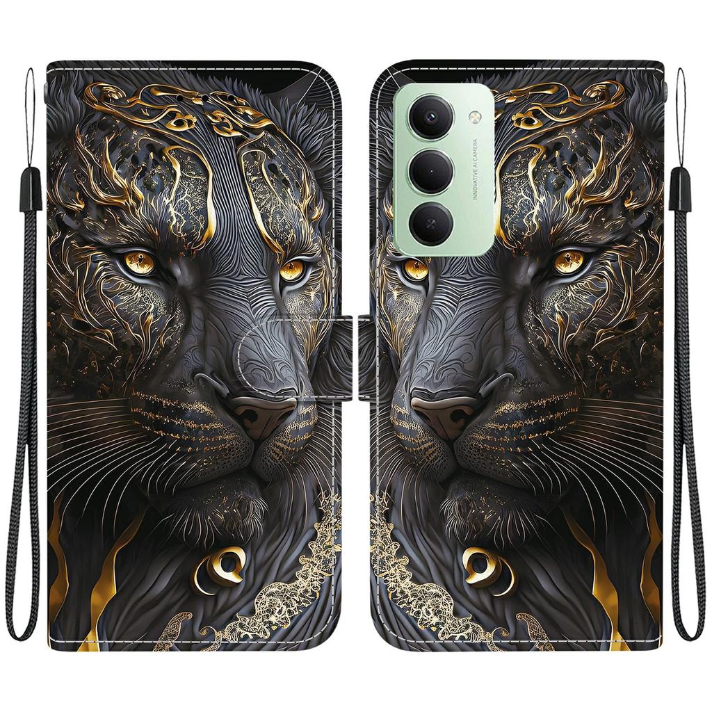 Pro Xiaomi Redmi 15 5G (Globální) (169 mm) Kožené pouzdro Stojan Peněženka Vzorový potisk Kryt na telefon s poutkem na zápěstí