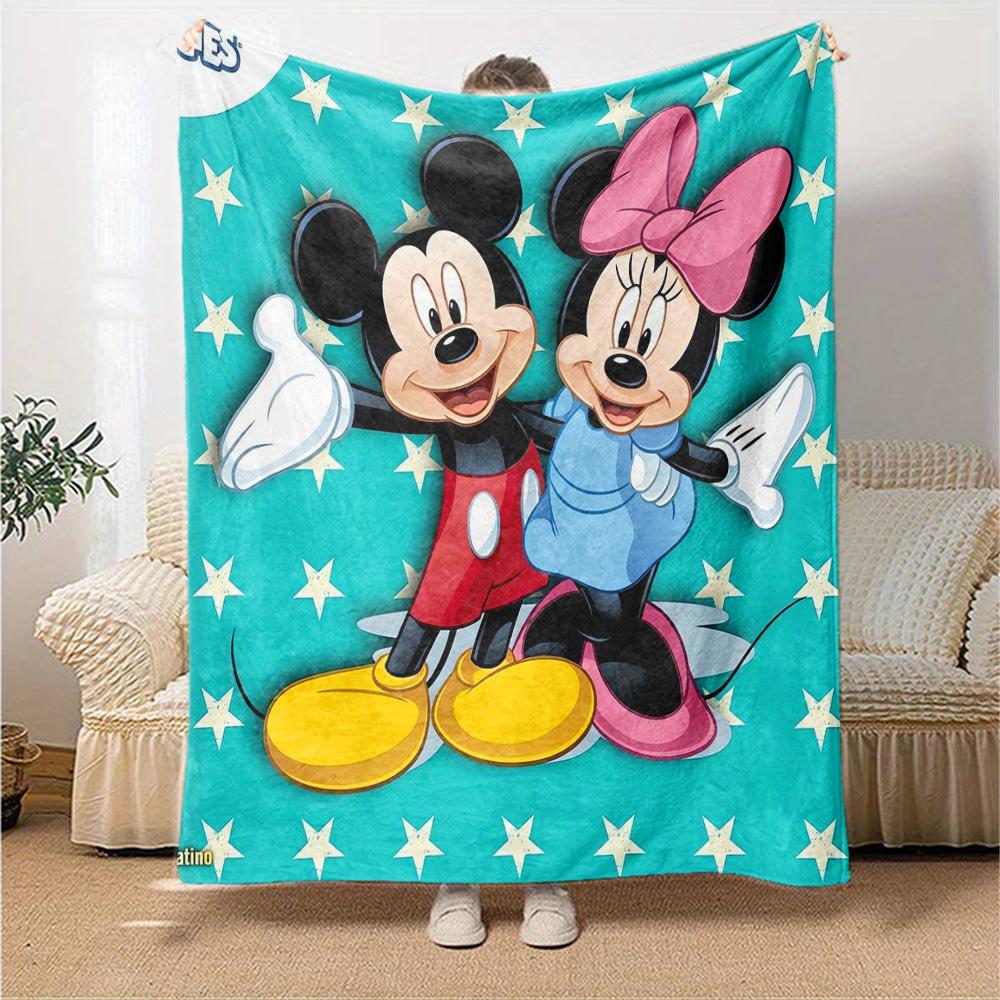 Mickey Minnie Stars Flannel Blanket Super Soft Warm Cozy Blanket For Sofa Bed Office Travel Allseason Home Decor Gift