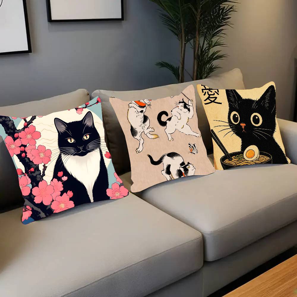 Japanese Cat Pillow Case Fashion Square Pillowcase Bedroom Sofa Room Ins Decoration Leisure