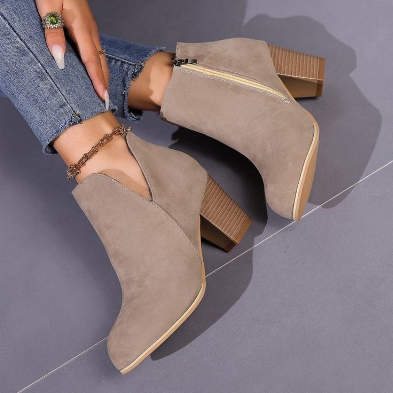 Fashion Wide Width Ankle Boots for Women Plus Size Boots for Women Pointed Toe Chunky Heel Boots Botas Altas Para Mujer EnvíO Gratis