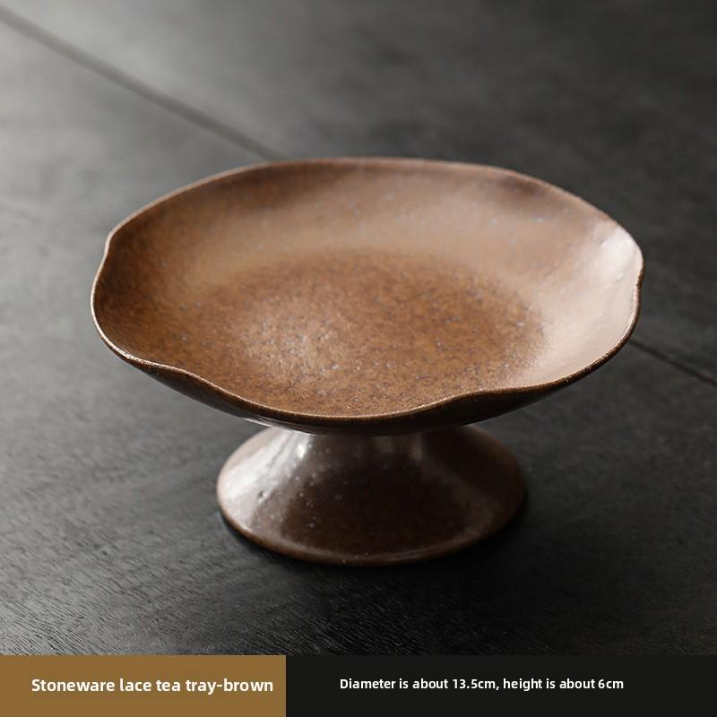 Handmade Ceramic Japanese Style High Foot Fruit Plate Chinese Snack Dish Small Tea Tray