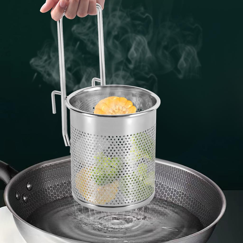 Hot Pot Mesh Net Basket, Stainless Steel Mesh Basket, Hanging Noodle Strainer with Handle for Straining, Draining 3.15 * 6.49 In