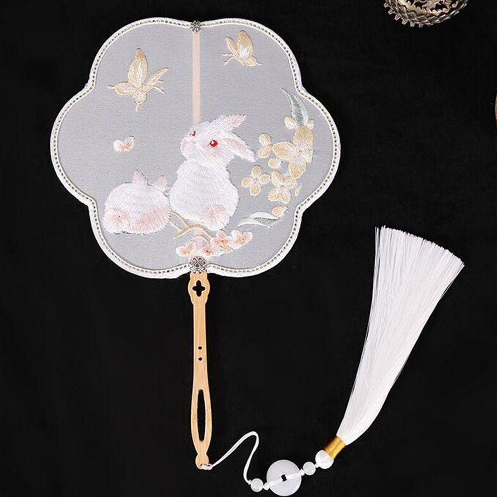 Heimdekoration Mit Quaste Perlenbesatz Stickerei Handfächer Chinesischer Retro-Stil Langer Griff