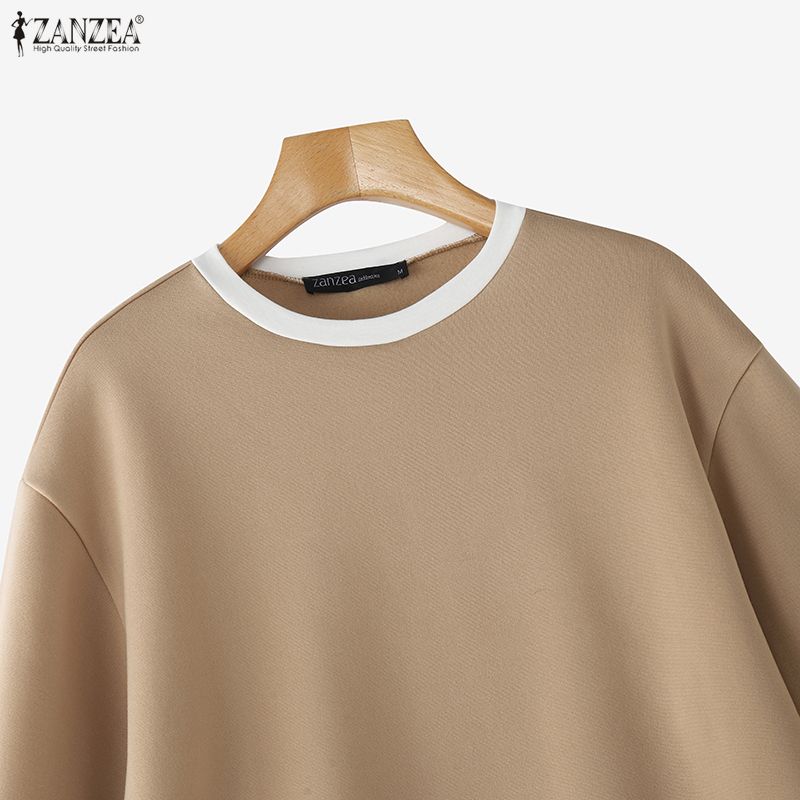 ZANZEA Women Round Neck Loose Casual Long Sleeve Pullover Tops