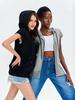 Damen ärmellose Reißverschluss Hoodie Weste locker Kordelzug leichte Jacke mit Taschen