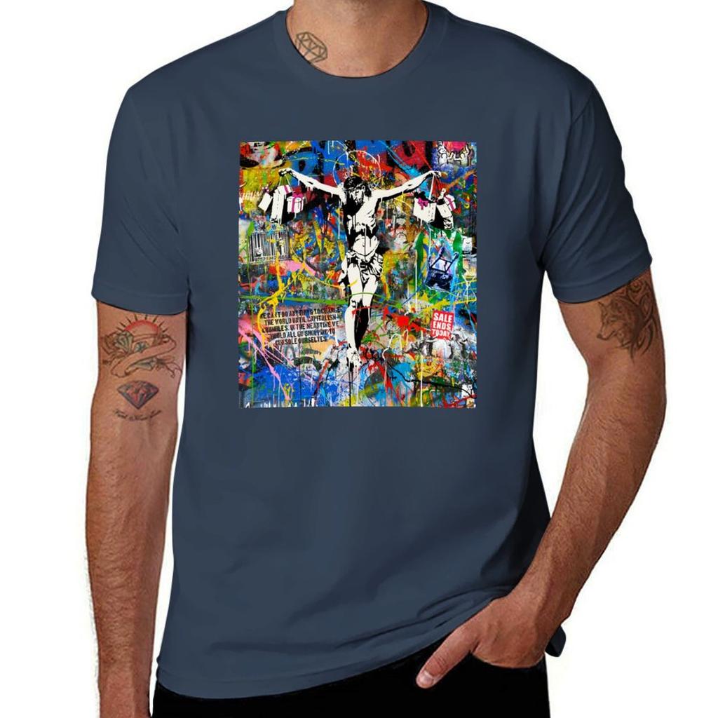 Banksy Shopping Jesus Pop Street Art Mashup Tshirt Breathable Lightweight Summer Top Tshirt