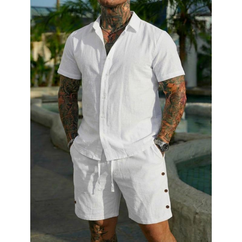 Men Casual Summer Short Sleeve Shirt And Shorts Beach Vacation Set