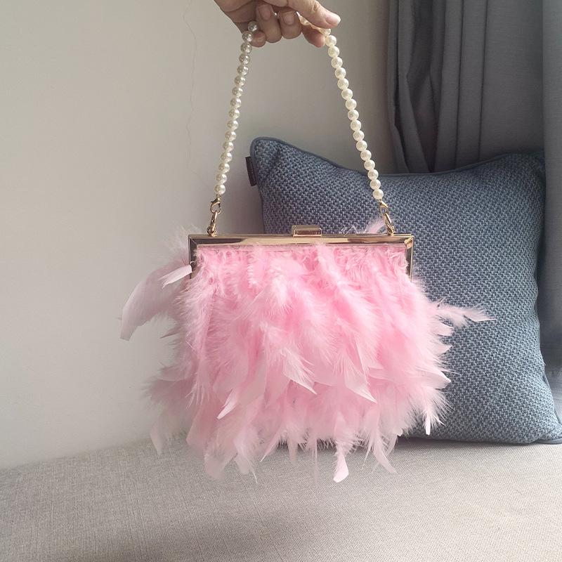 Borsa a Tracolla da Sera da Donna con Piume e Perle - Arrivo Invernale