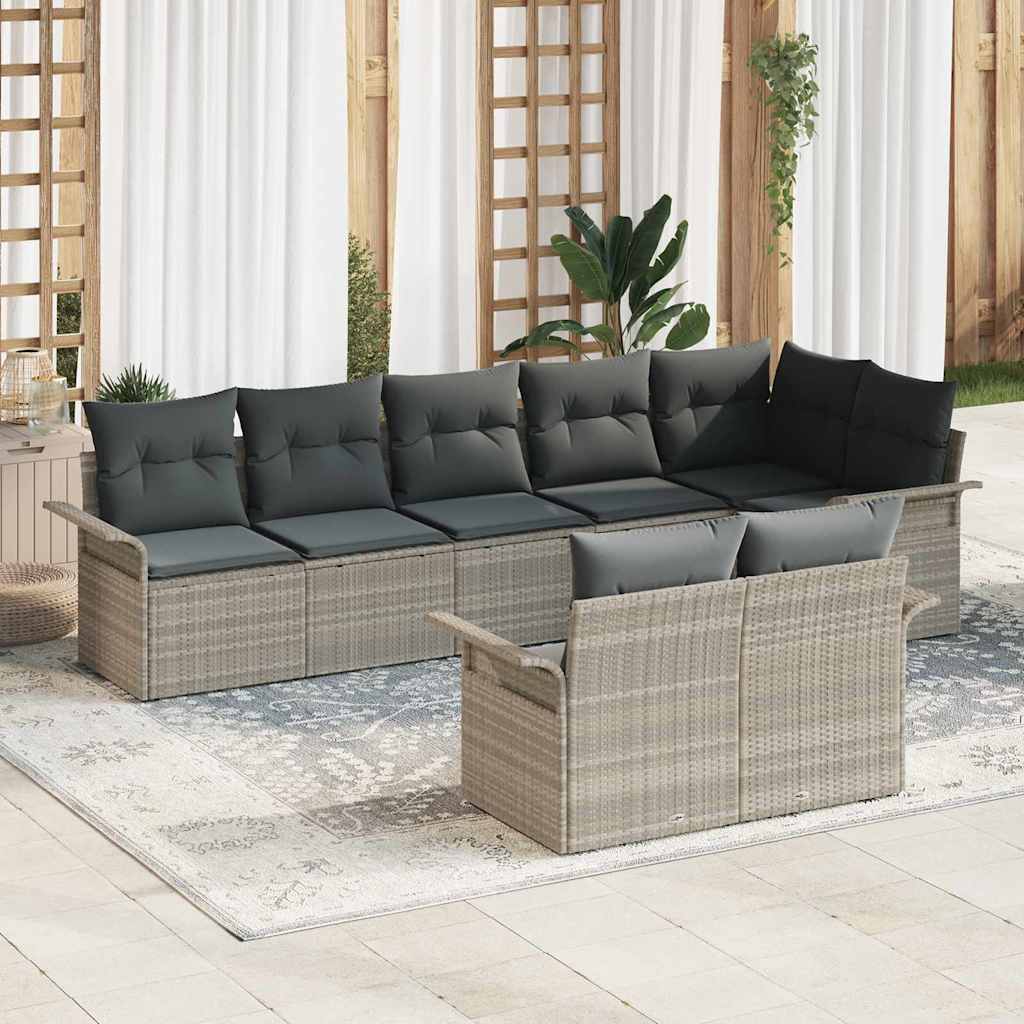 Garden Sofa Set with Cushions 8 pcs Light Grey Poly Rattan