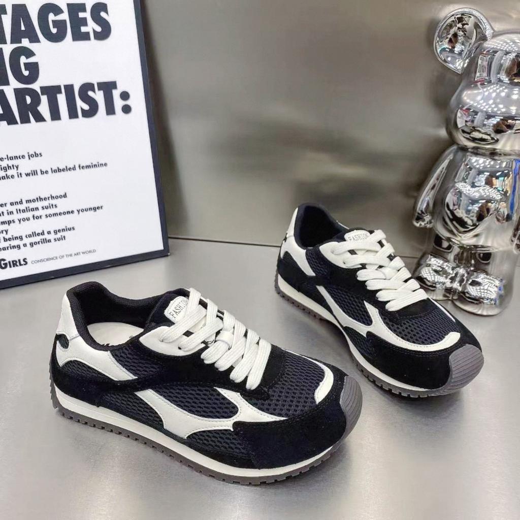 2025 Early Autumn New Leather Mesh Platform Dad Shoes Women's Versatile Casual Sports Shoes Breathable Mesh Shoes