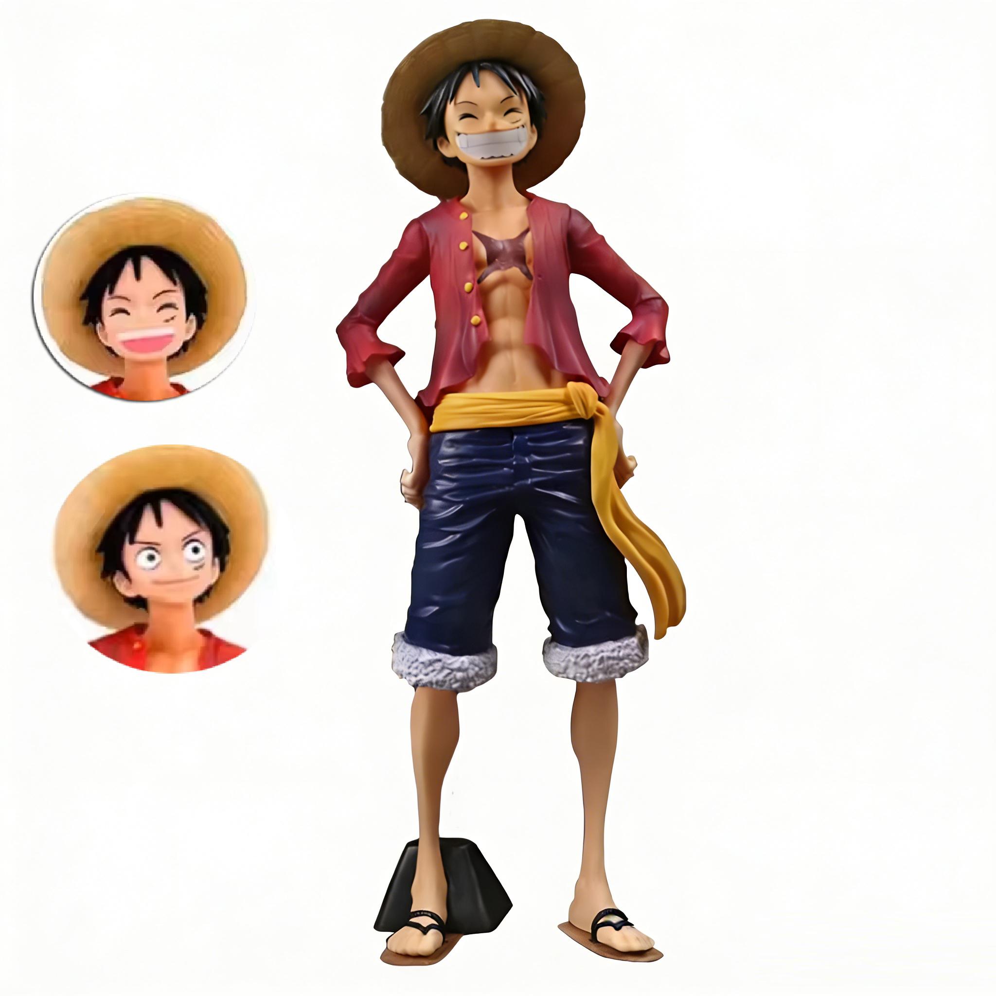 

Hot 28cm One Piece Anime Figure Confident Smiley Luffy Three Form Face Changing Doll Action Figurine Model Perfect Toys Kits