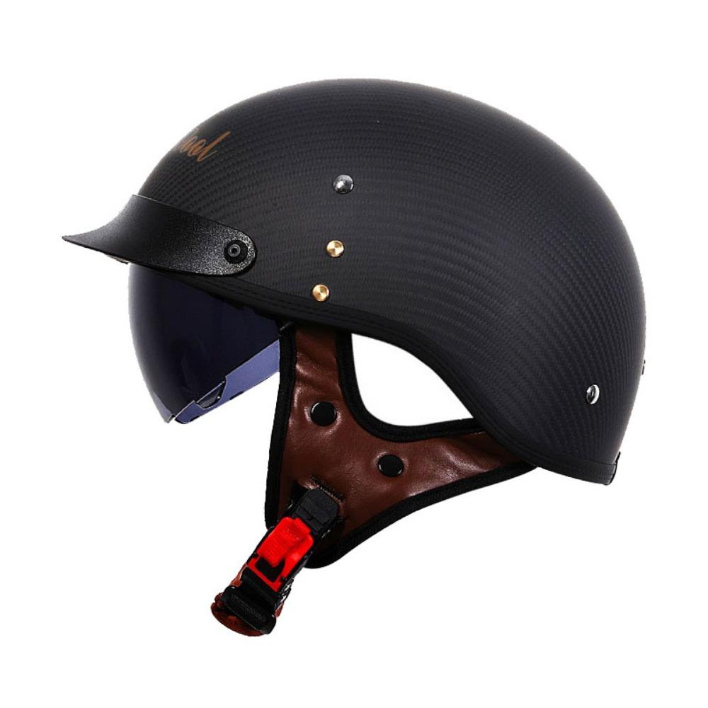 Half Helmet Men's Motorcycle Carbon Fiber Helmet Women's Locomotive Retro Summer Electric Car Scoop Helmet