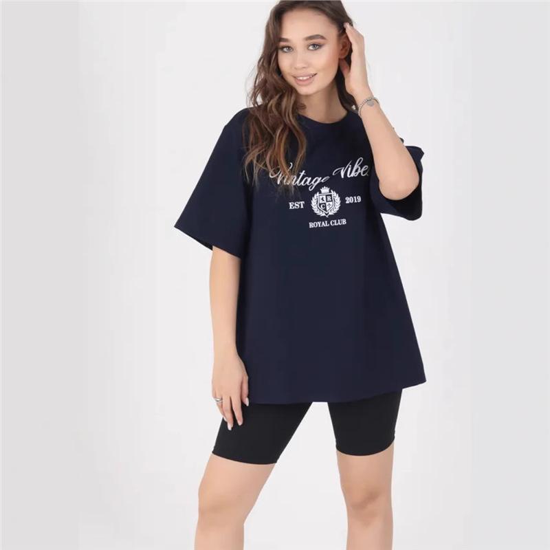American Retro 2025 Oversized T-Shirt: Trendy High-End Print, Short Sleeve Summer Design