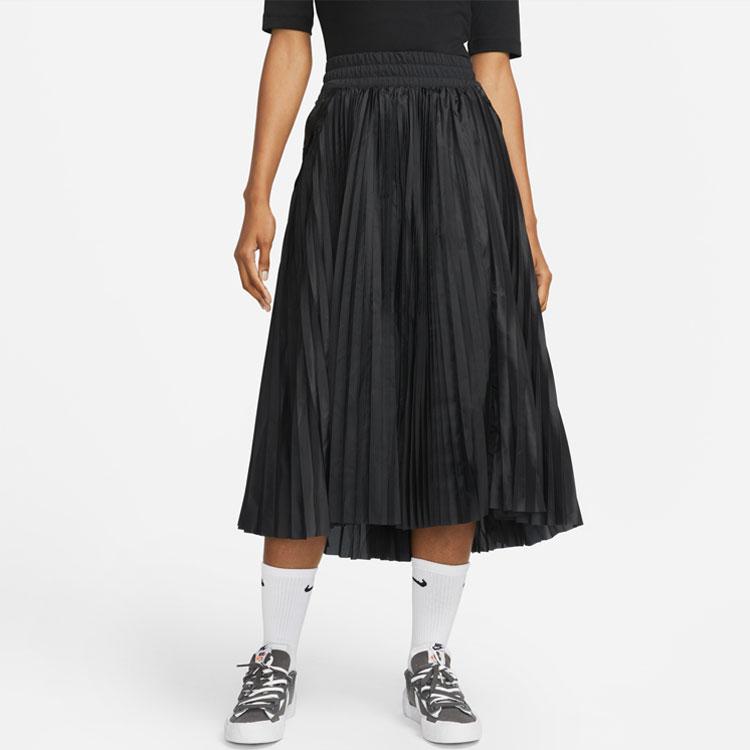 Nike X Sacai Collaboration Pleated Design Built-In Shorts Pleated Mid-Rise Loose Sports Long Skirt Women Skirts Black CZ4683-010