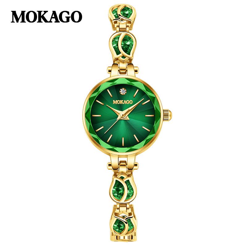 Mokaka Elegant Women s Quartz Watch with Copper Bracelet, Waterproof, Rose Flower Design