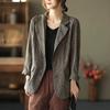 ZANZEA Women Turn Down Collar Casual Long Sleeve Stripe Cardigan Blazer