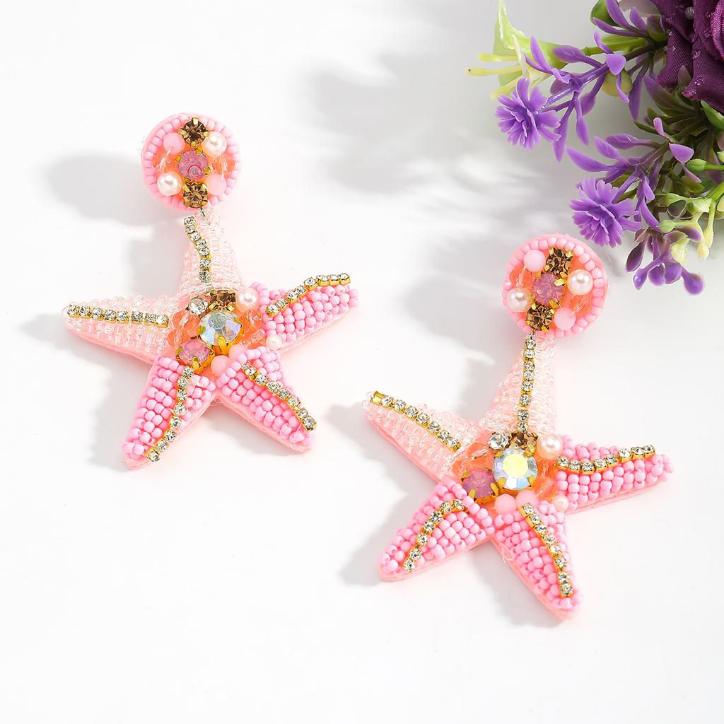 European and American summer trends, starfish handmade rice bead earrings, personalized ocean style, casual and versatile shell shaped earrings