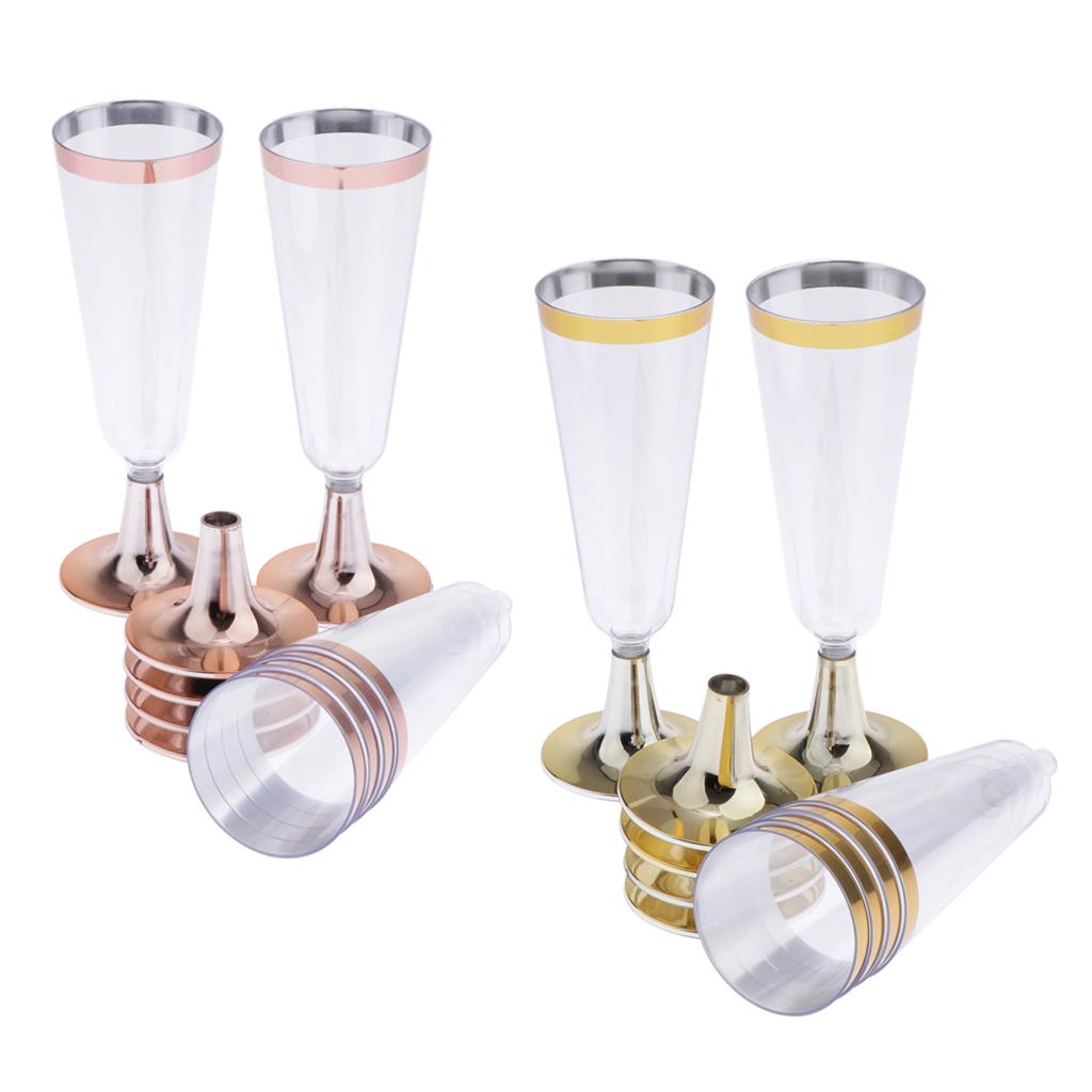12x Disposable Plastic Champagne Cups with Rose Gold/Gold
