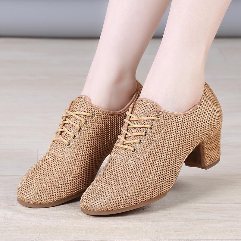 Women's Latin Dance Shoes Soft Sole Medium Heel Summer Square Dance Teacher Shoes