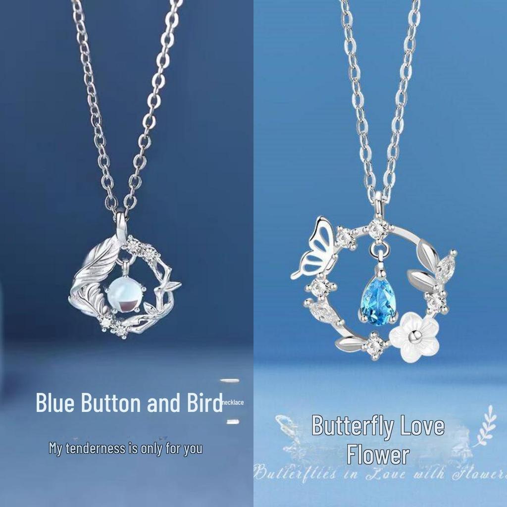 Eucalyptus and Bird Necklace - Elegant and Versatile Korean Friendship Gift for Women