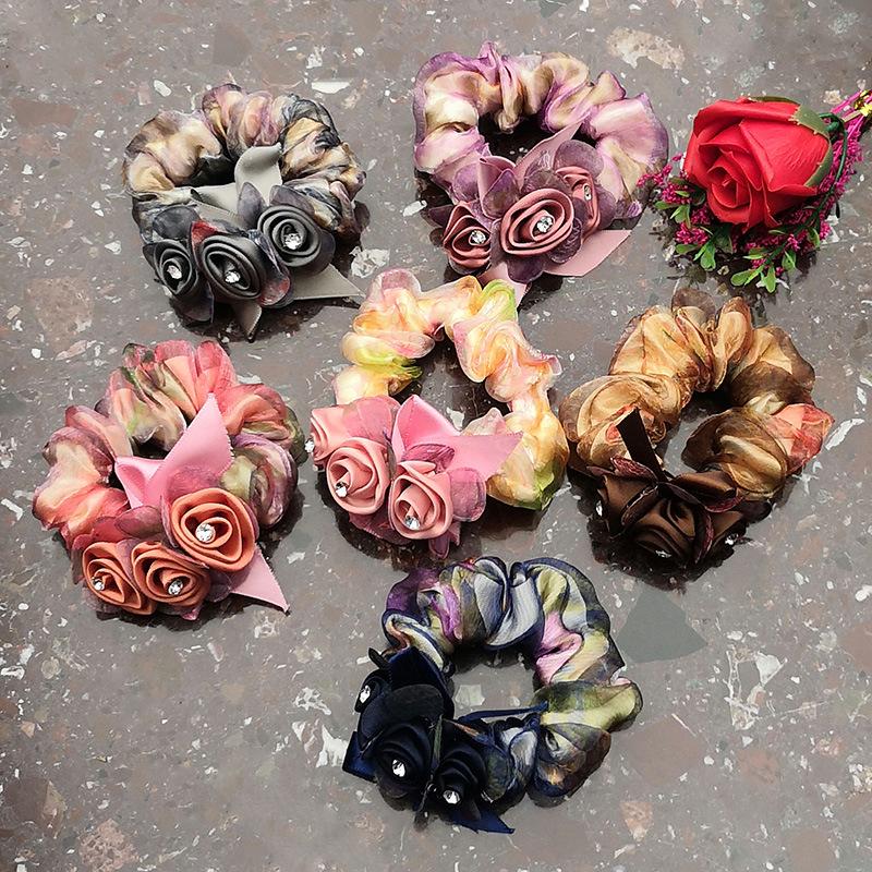 Elegant Diamond Flower Mesh Hair Tie & Bow Bracelet for Women