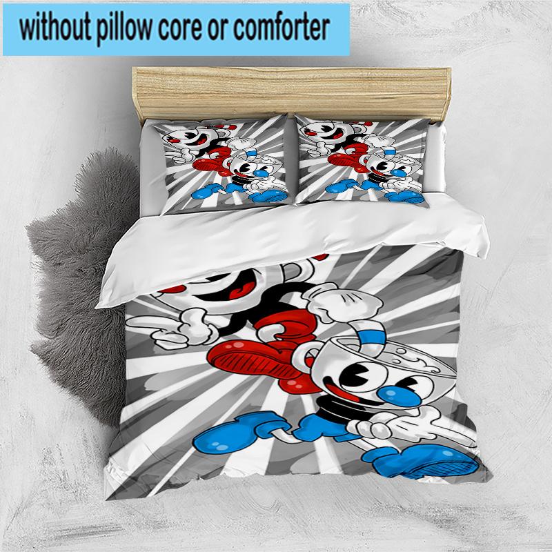 3PCS Cup-head And Mugman Adventure 3pcs Bedding,Including 3PCS Duvet Cover And 2pcs Pillowcases Perfect for Christmas,Ideal for Bedroom, Dormitory