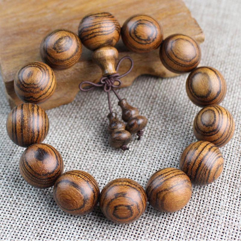 Purple Yew Wood Handcrafted 108-Piece Tiger Skin Sandalwood Buddhist Beads Bracelet for Couples