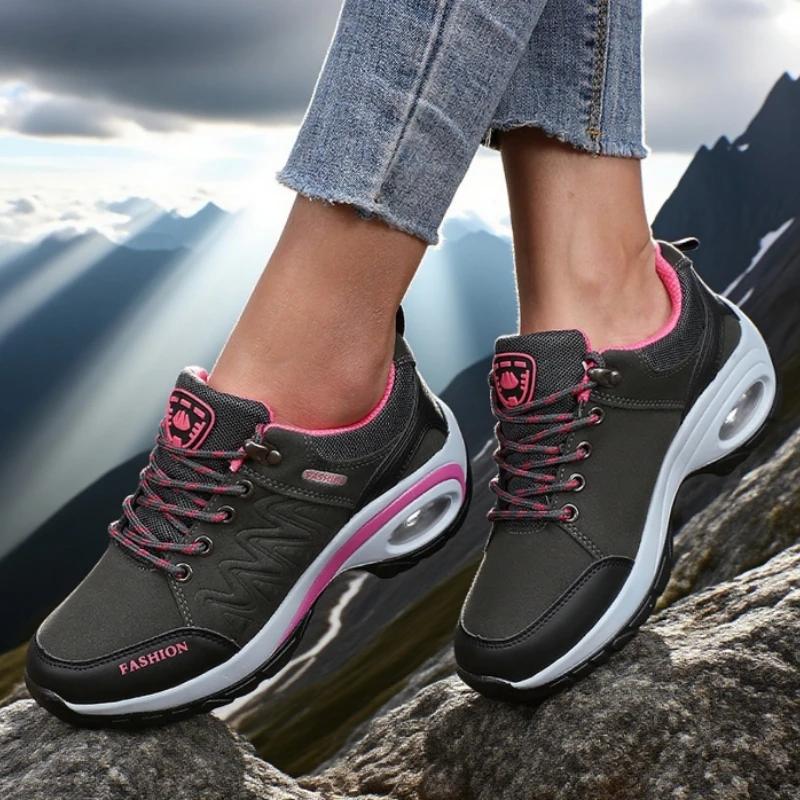 Women's Platform Shoes Waterproof Classic Color Outdoor Hiking Shoes Fashionable Anti Slip Casual Low Top Camping Women Sneakers