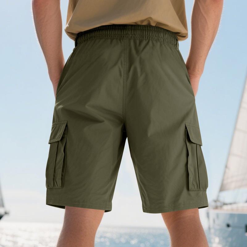 Summer Loose Men's Safari Style Shorts Multi Pockets Casual Loose Fit Straight Elastic Waist Beach Shorts
