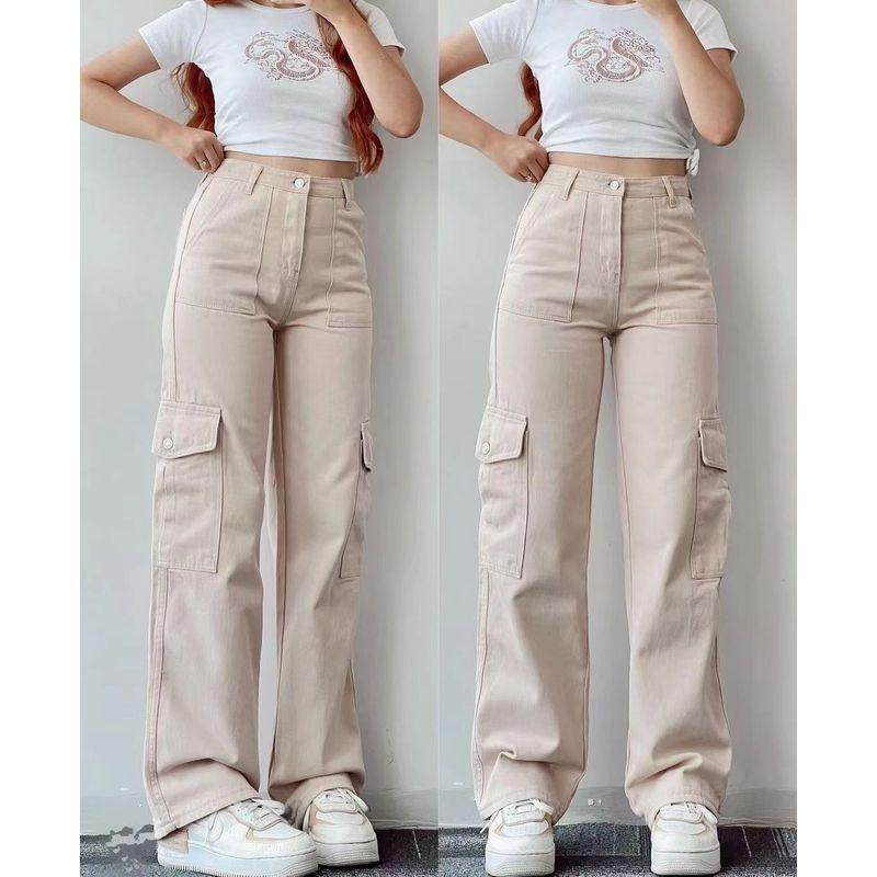 

Women Casual Wide Leg Pants 2023 New Green Casual High Waist Wide Leg Pants Beige 2XL