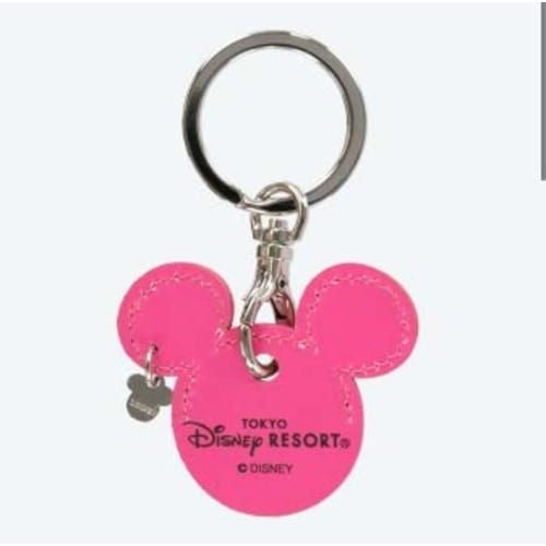 Disney Mickey Mouse Keychain, Cowhide Pink, Key Cover, Keychain with Mickey Mouse Charm, Tokyo Resort TDR, Mickey Shape