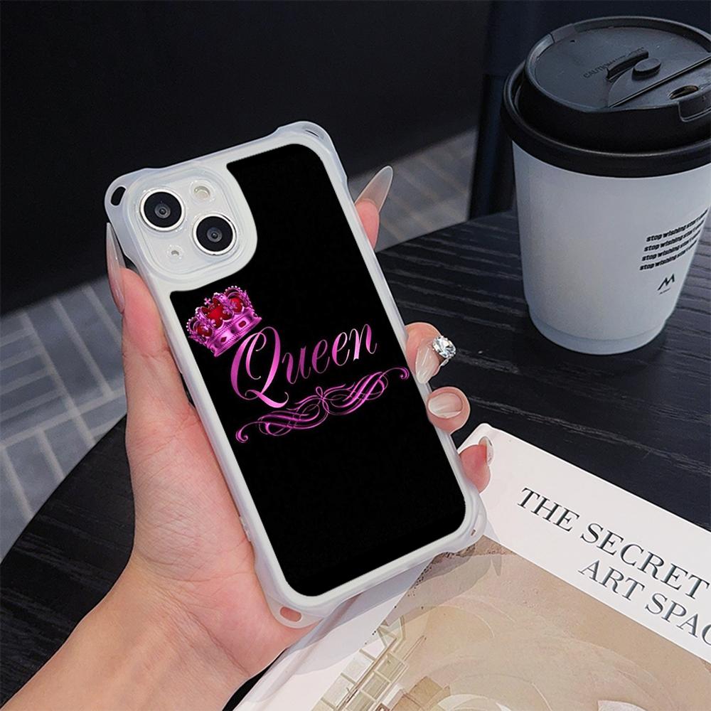 Ae84 King Queen Couple Art Soft Phone Cases for iPhone 16 15 14 13 12 11 Pro Max 8 7 Plus XR XS with Wrist Strap Lanyard Corner Protection Back Cover