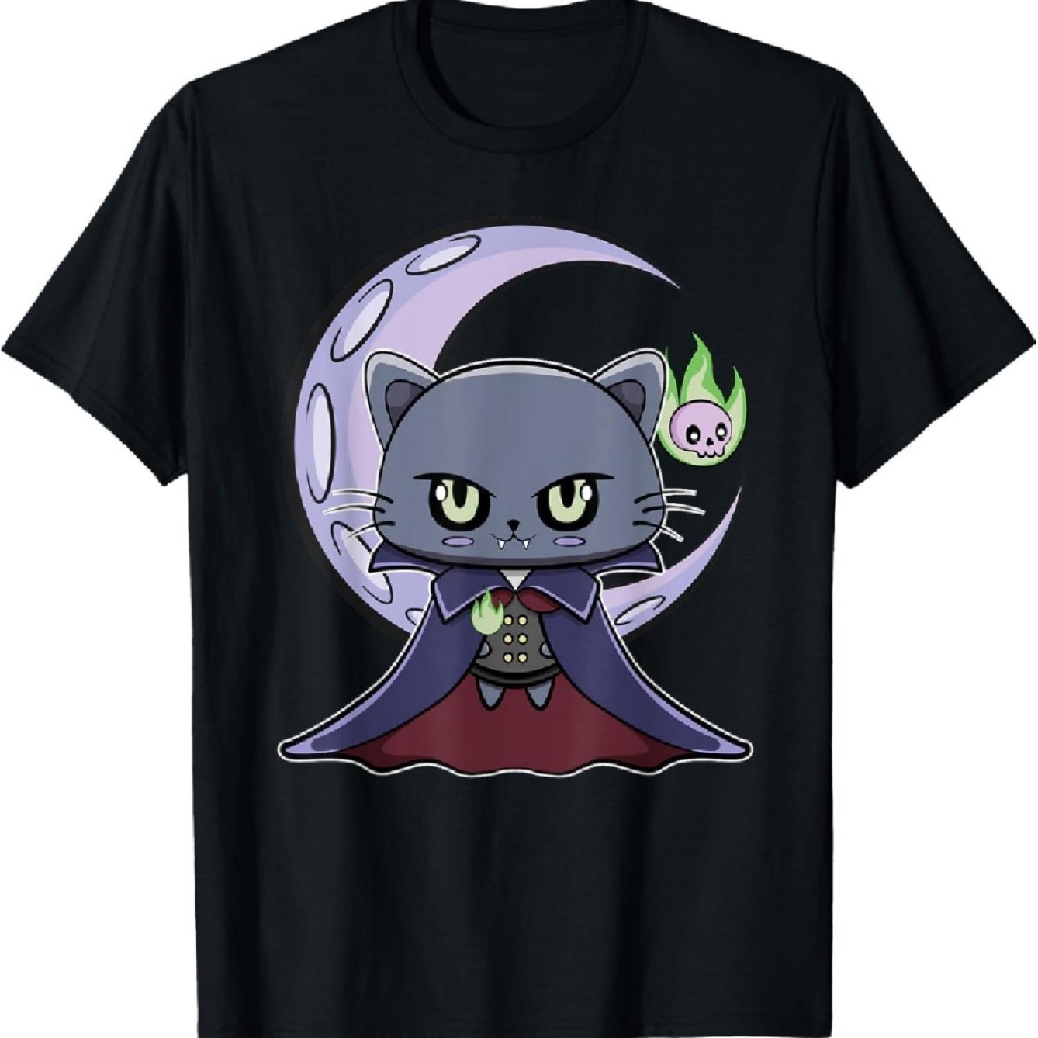 

Черный кот Вампир Дракула и Магический огонь на Хэллоуин Футболка XXXXXL