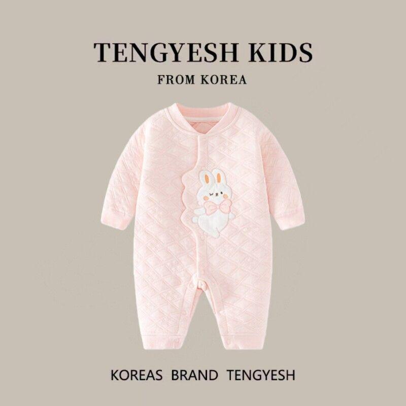 

Korean Tengyesh Newborn Baby Clothes, Warm Spring and Autumn Outfit, Long-Sleeve Pure Cotton Seamless Romper for Baby Girls Rabbit Baby Xianxian [Pink Rabbit Long Climb] 73