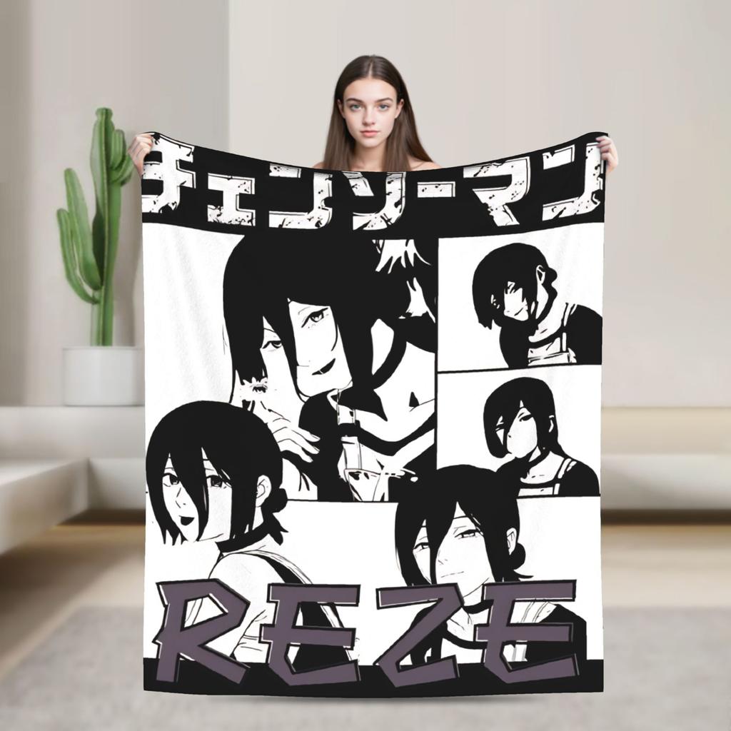 Chainsaw Man Reze Japanese Flannel Blanket  Soft Warm Throw Blanket for Outdoor Picnic Comfortable Bedspread Sofa Bed Cover