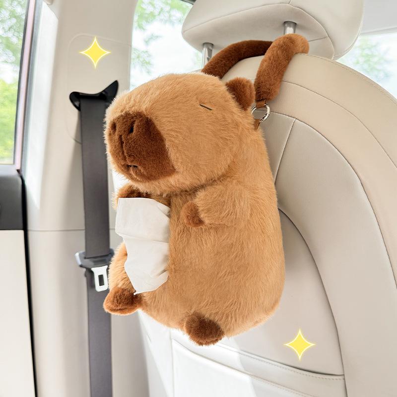 Cartoon Capybara Car Tissue Box - Seat Back Hanging Style Interior Decoration