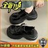 British Casual Small Leather Shoes 2025 Autumn New Heightened Platform Wedge Heel Small Lace-up Loafers Single Shoes
