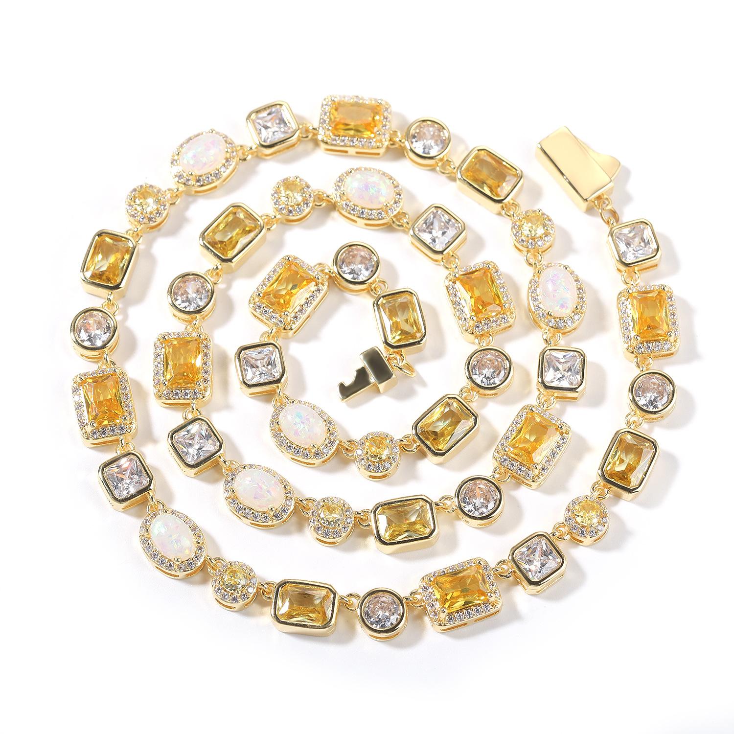 HIPHOP hip hop trend yellow opal necklace temperament light luxury copper inlaid zircon simple geometric versatile 6inch