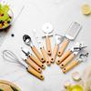 9Pcs Wooden Handle Kitchen Gadget Set Stainless Steel Peeler Pizza Cutter Cheese Grater Garlic Press Whisk Corkscrew Can Opener