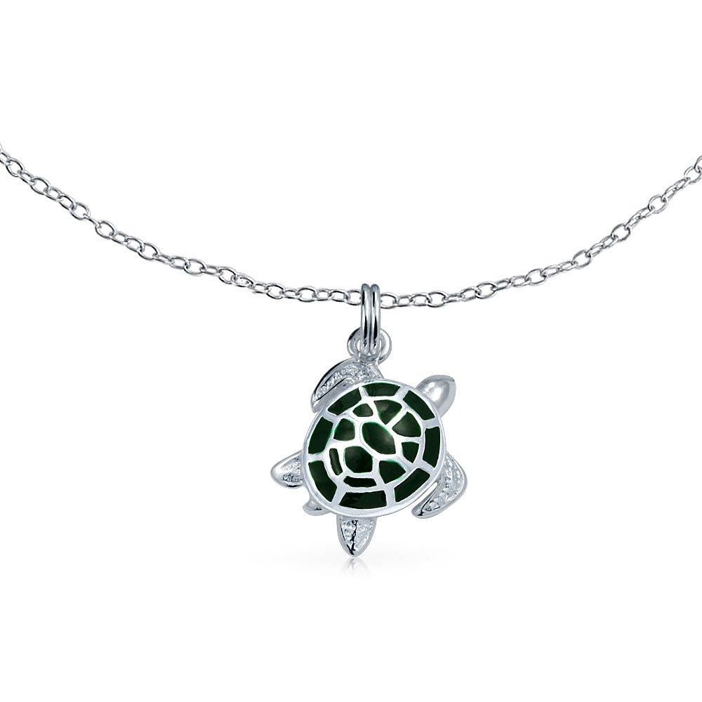 Hawaii Tropical Beach Vacation Nautical Dangle Charm Sea Green Enamel Turtle Anklet Link Ankle Bracelet for 925 Sterling Silver Inches [Bling Jewelry]