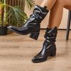Fashion European and American Booties Winter New Block Heel Black Pointed Toe Women's Mid-leg Boots