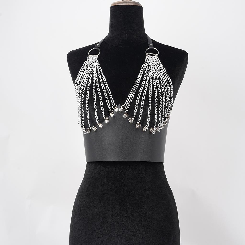 PU leather chest harness chain gothic chest harness belt chain women harness belt outfit accessoreis