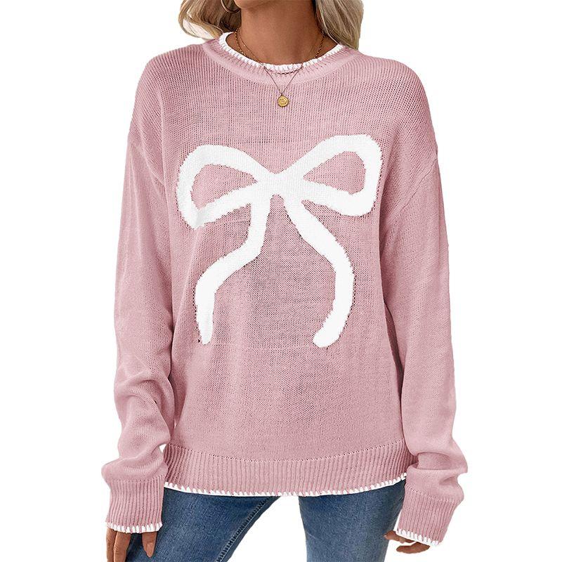 

American Shiying Winter New Arrival Bows Pattern Sweater Women 2025 Fashion Christmas Style Knitting Pullover Pink P10 Size S fit (45.00 kg-55.00 kg