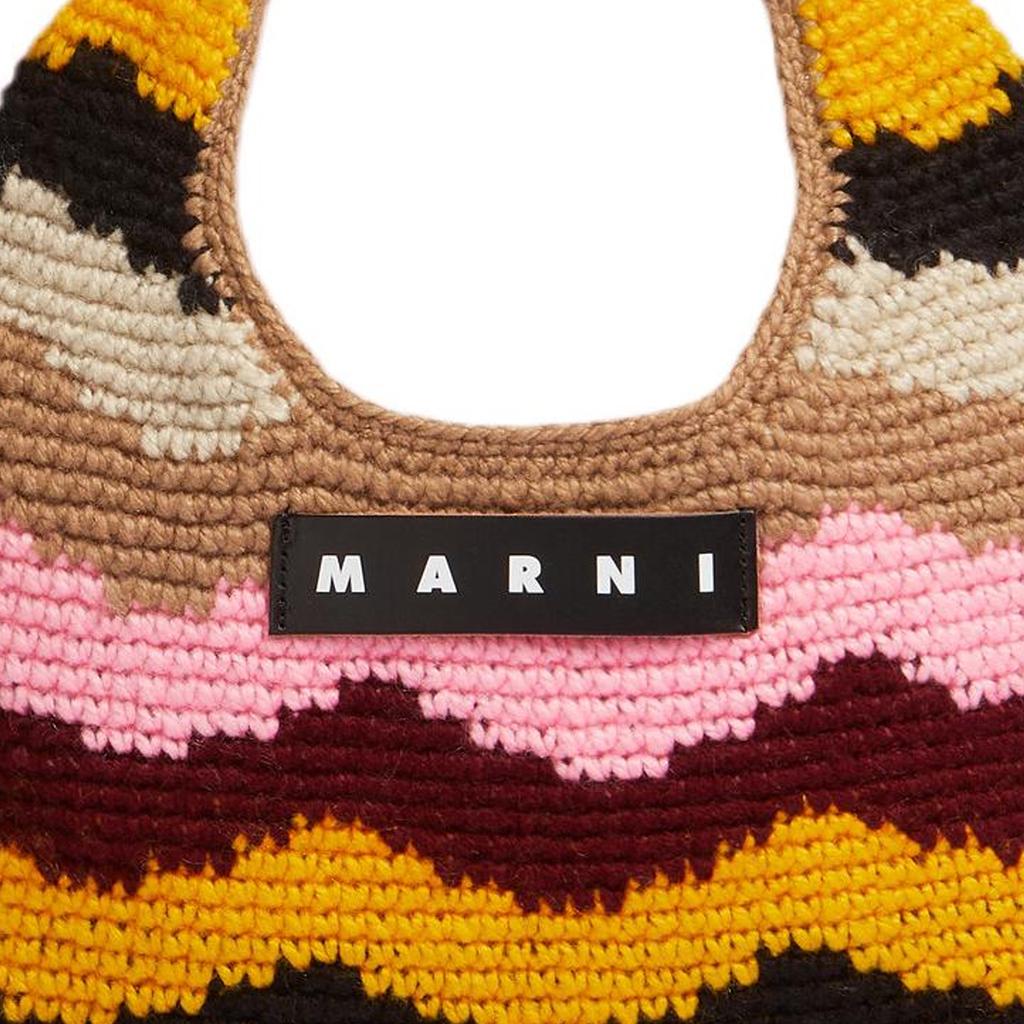 Marni Market Letter Patch Wave Design Woven Technology Acrylic Knit Mini Handbag Women handbag Brown Multicolor SHMH0050A2FW305STW54