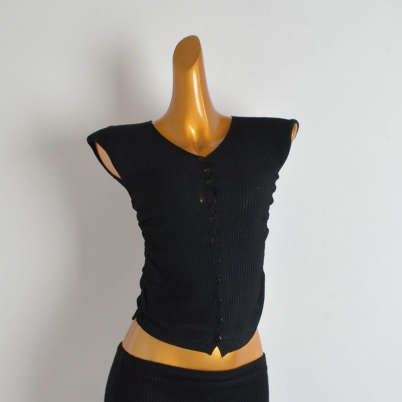 Summer Pure Color New Arrival V-neck Ruffled Sleeve Ice Silk Knitting Bottoming Cardigan Women's Clothing Fitted Waist Pleated T-shirt Tops Fashion