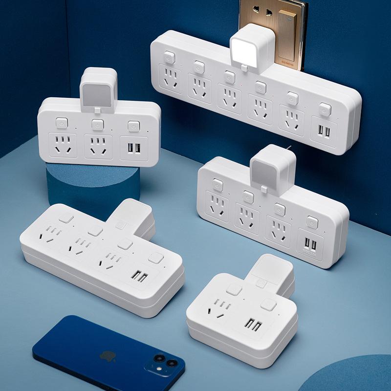 Multi-Outlet Power Strip with USB, Wireless Converter, Night Light, and Individual Switches for Home Office