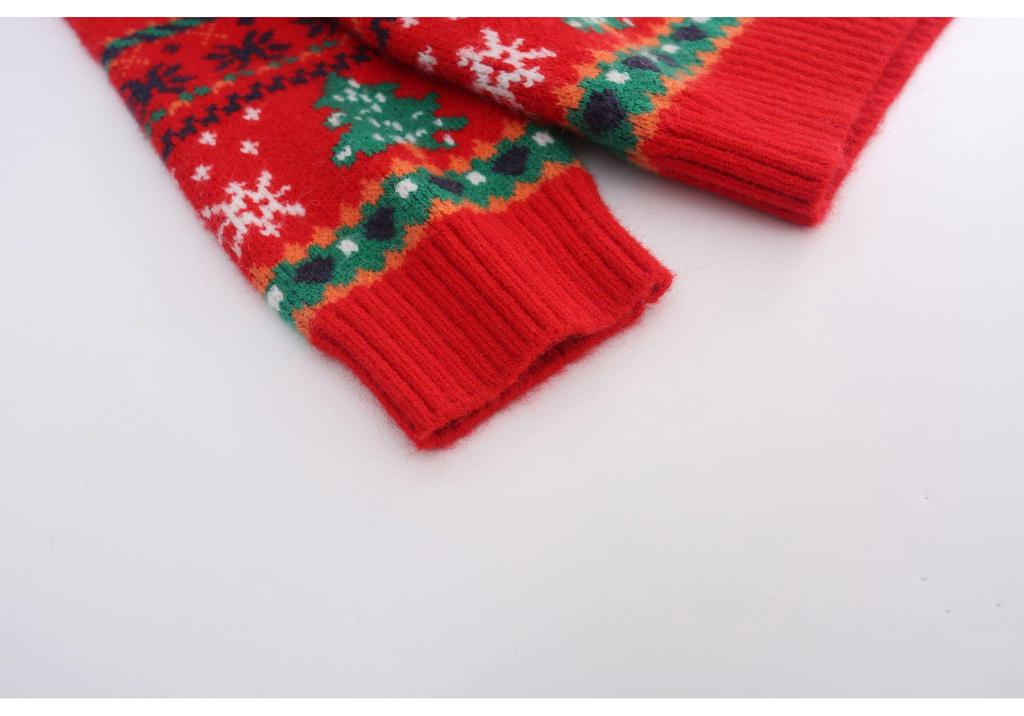 Girls' Stylish Red Christmas Sweater - Thickened for Winter 2026