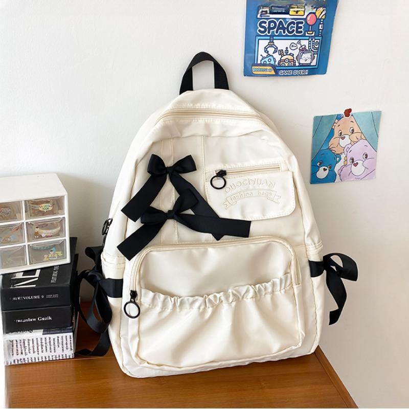 Sweet Bowknot College Student School Bags Contrasting Color Nylon Backpack for Junior High School Student Large Capacity Teenager Girl Shoulders Bag