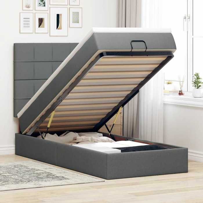 VidaXL Ottoman Bed with Mattress and LED Dark Grey 90x200 Cm Fabric 3313976
