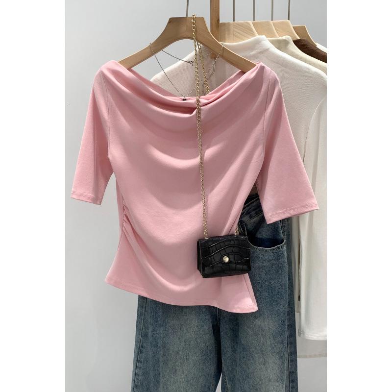 Women's Trendy 2026 One-Shoulder Mid-Sleeve T-Shirt - Unique Summer Design